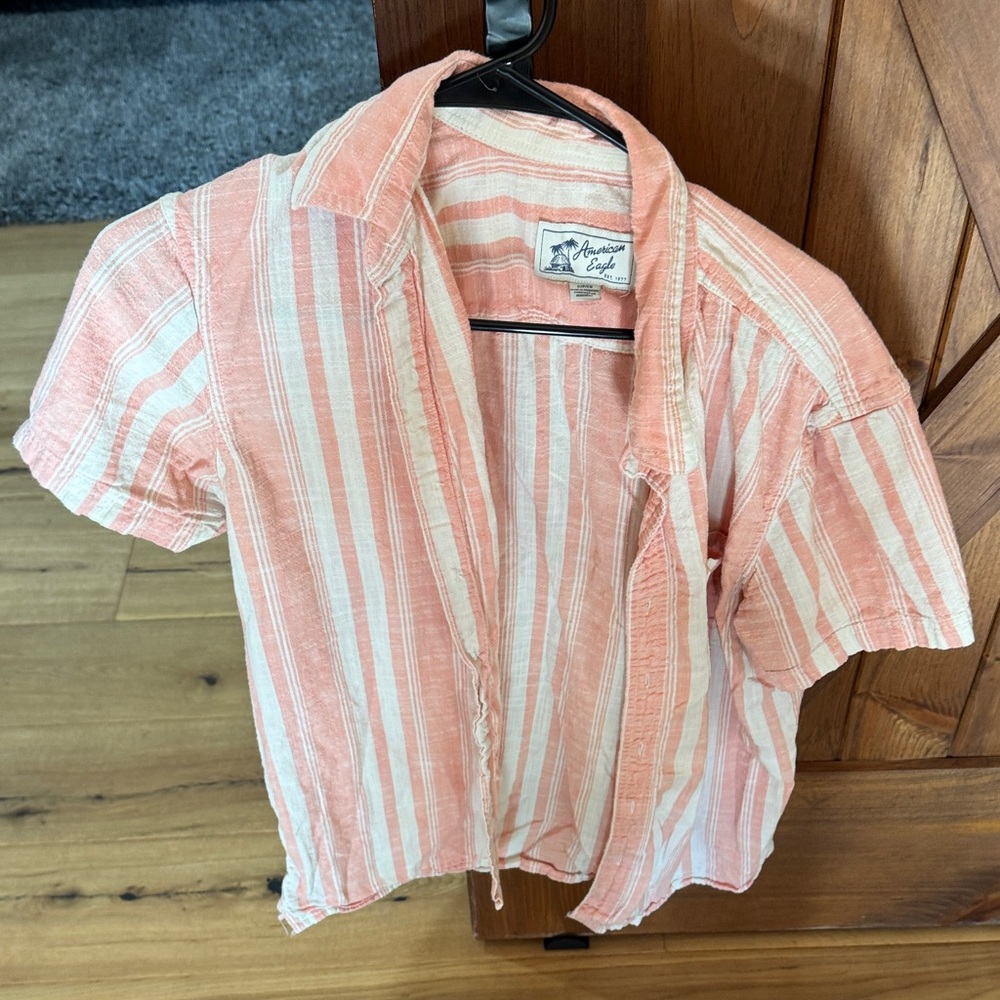 American Eagle Outfitters Kids Coral and White Striped Shirt